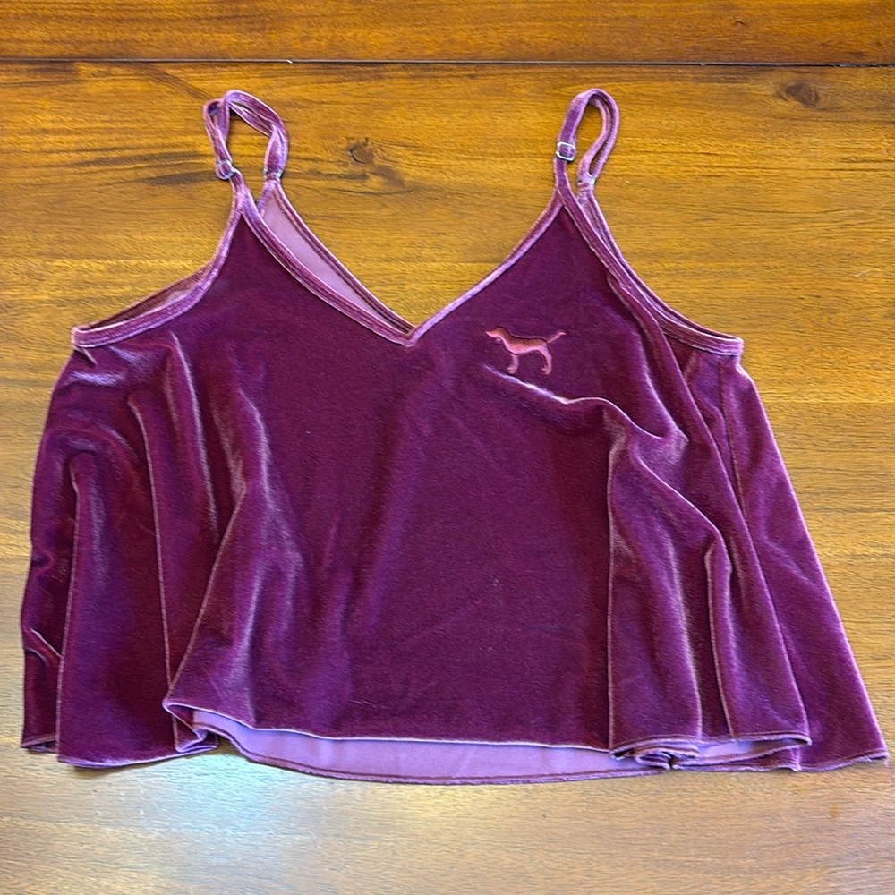 Pink brand velvet crop tank. Purple, see pictures for measurements. NWOT